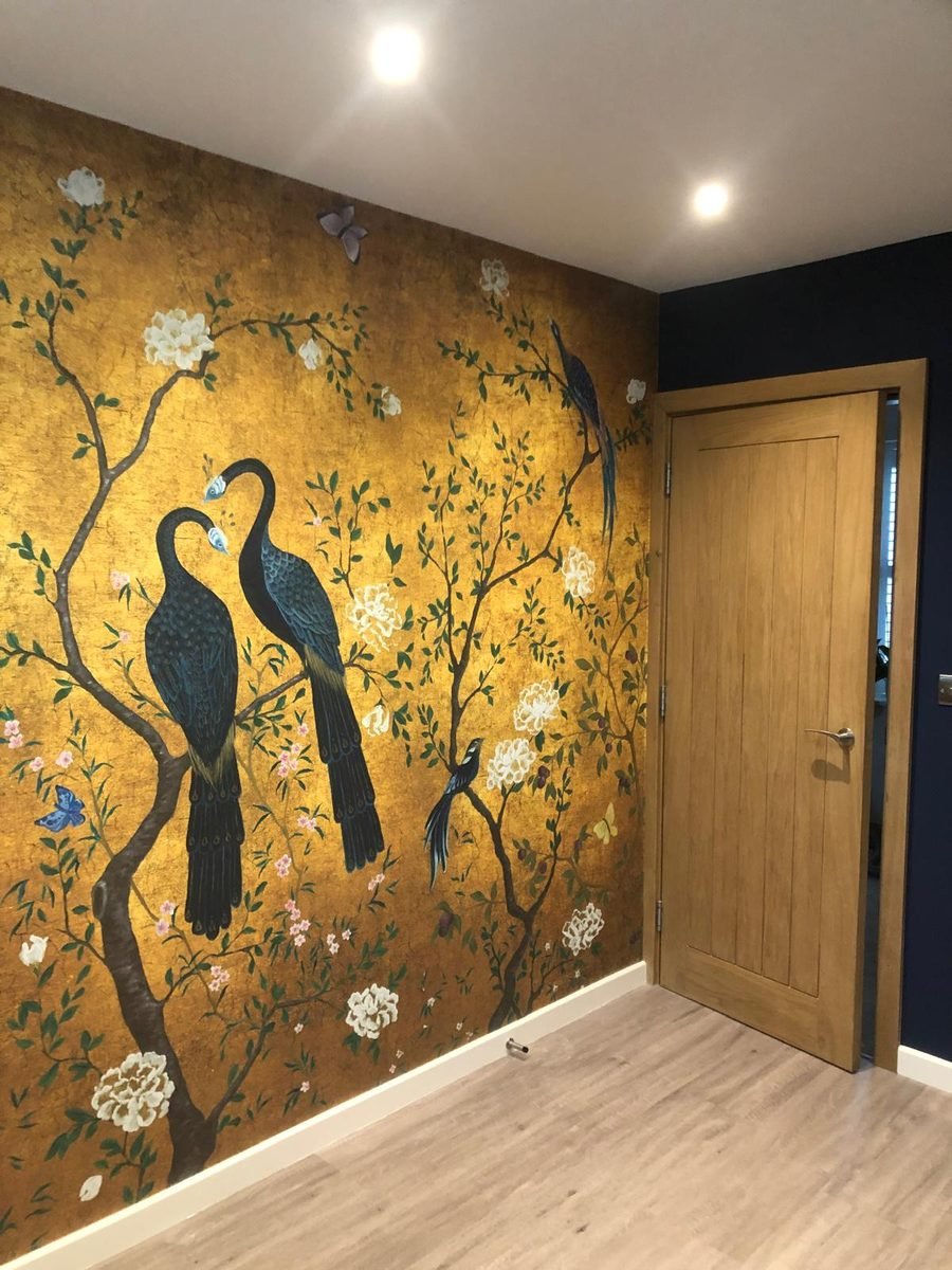 Feature wall and oak door joinery decorated in a private home