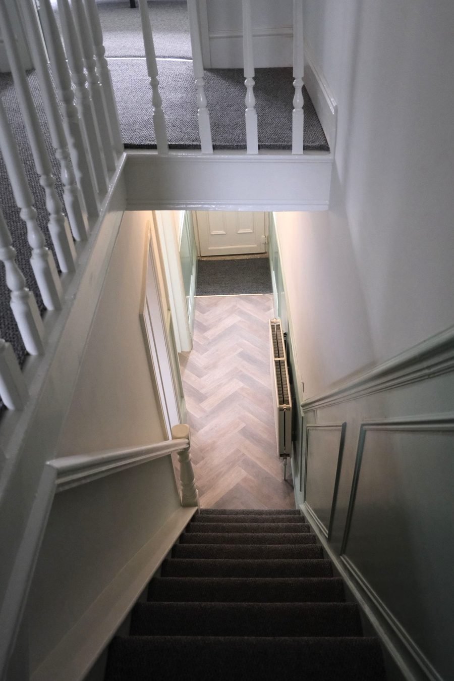 Freshly decorated stairs, landing and ceilings in an HMO conversion in Hull